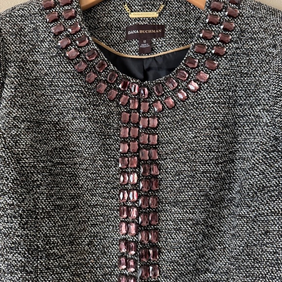 Dana Buchman Jewel Embellished Gold Metallic Tweed Jacket Size 12 - Picture 3 of 11